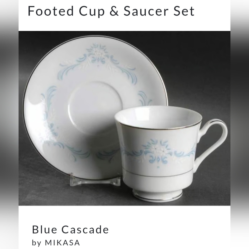 Mikasa Blue and White Footed Cup & Saucer